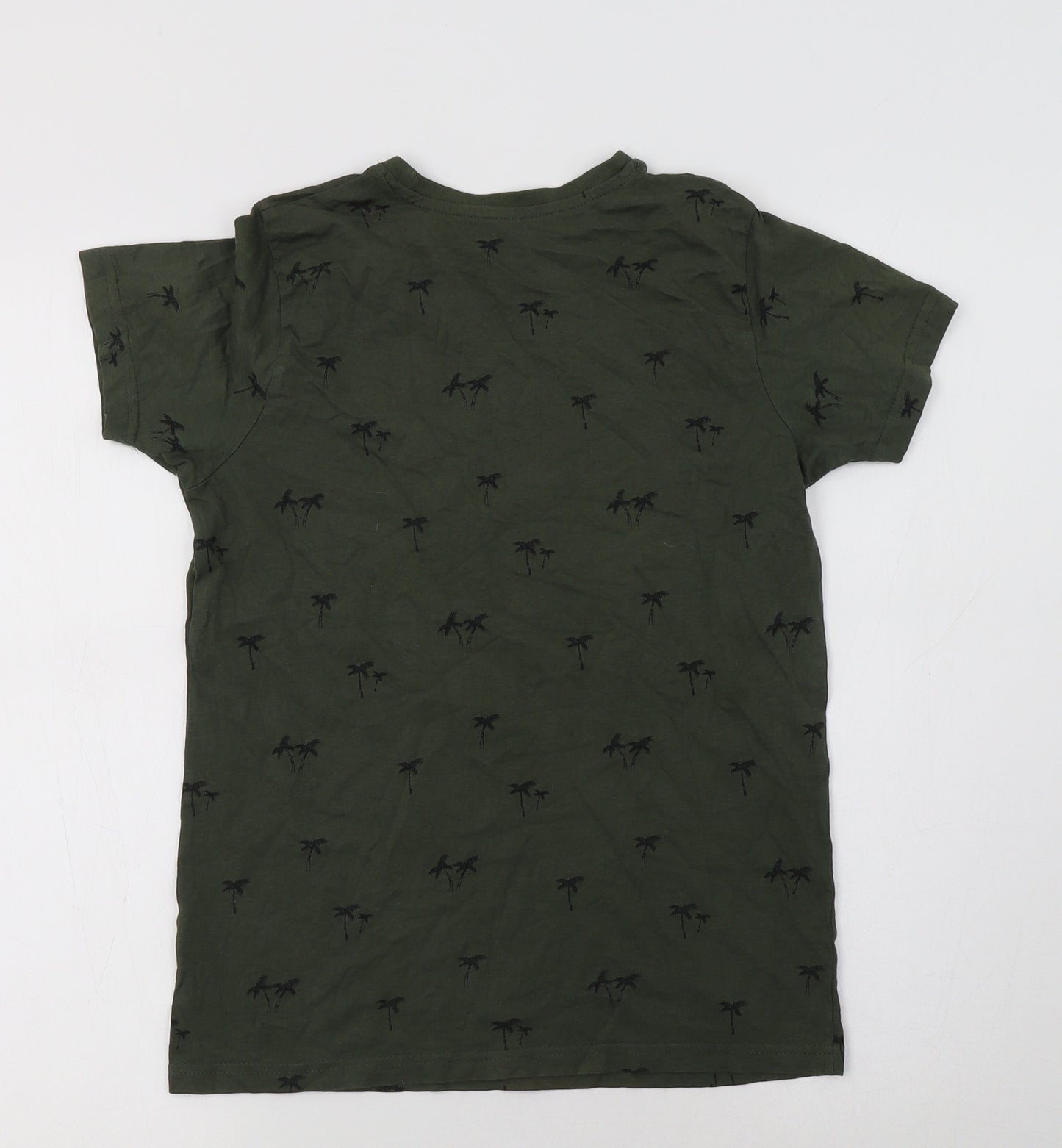 Primark Boys Green  Cotton Basic T-Shirt Size 10-11 Years Crew Neck  - Palm Tree Print