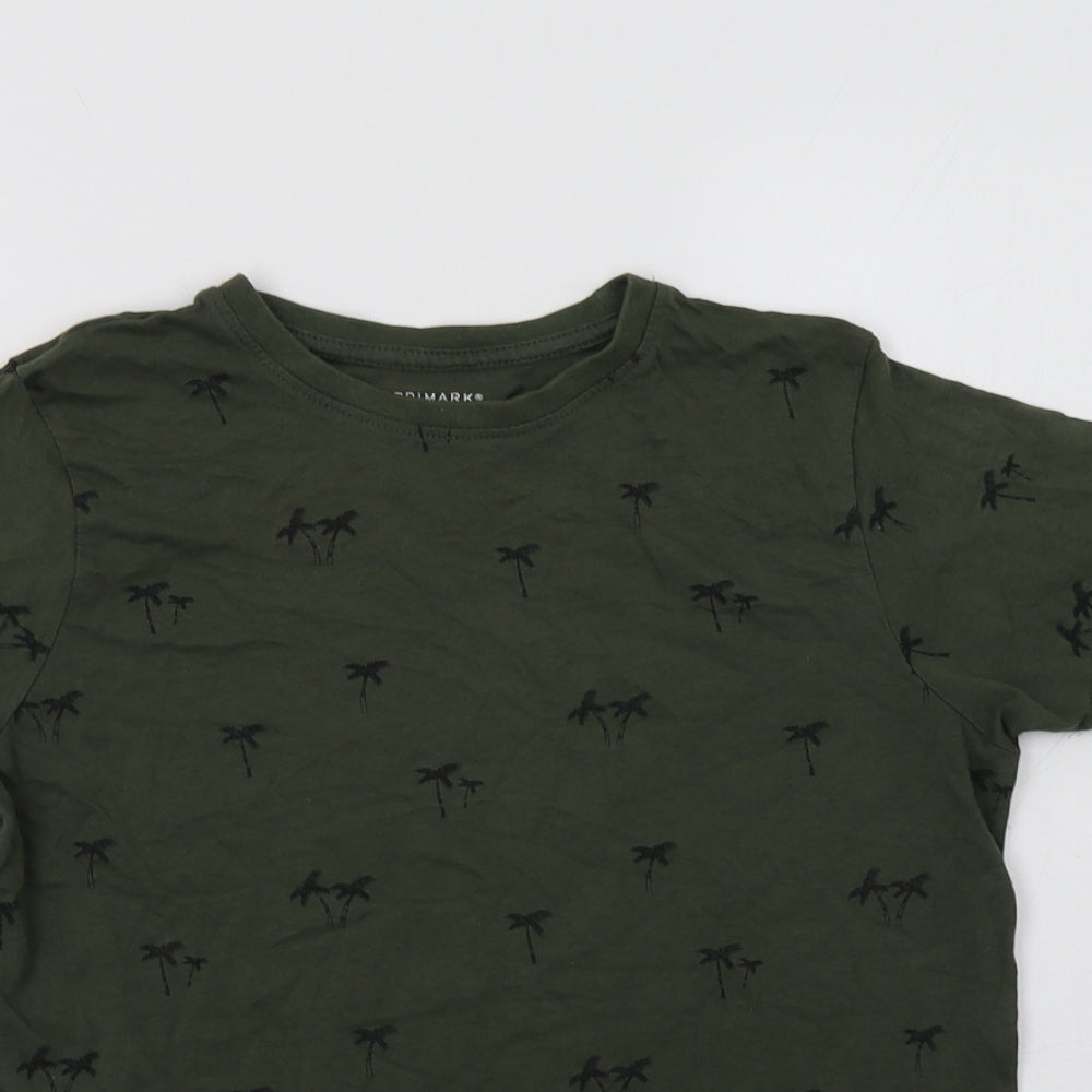 Primark Boys Green  Cotton Basic T-Shirt Size 10-11 Years Crew Neck  - Palm Tree Print