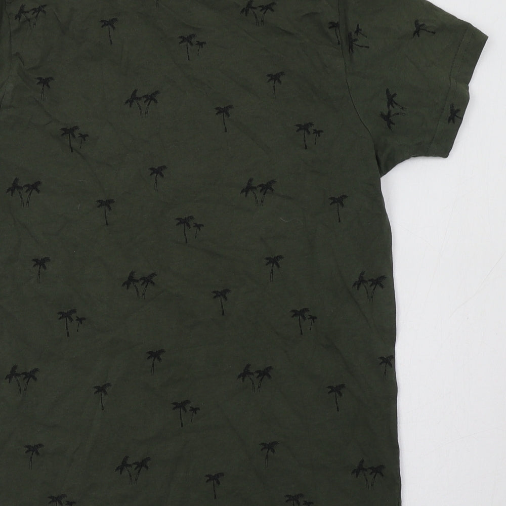 Primark Boys Green  Cotton Basic T-Shirt Size 10-11 Years Crew Neck  - Palm Tree Print