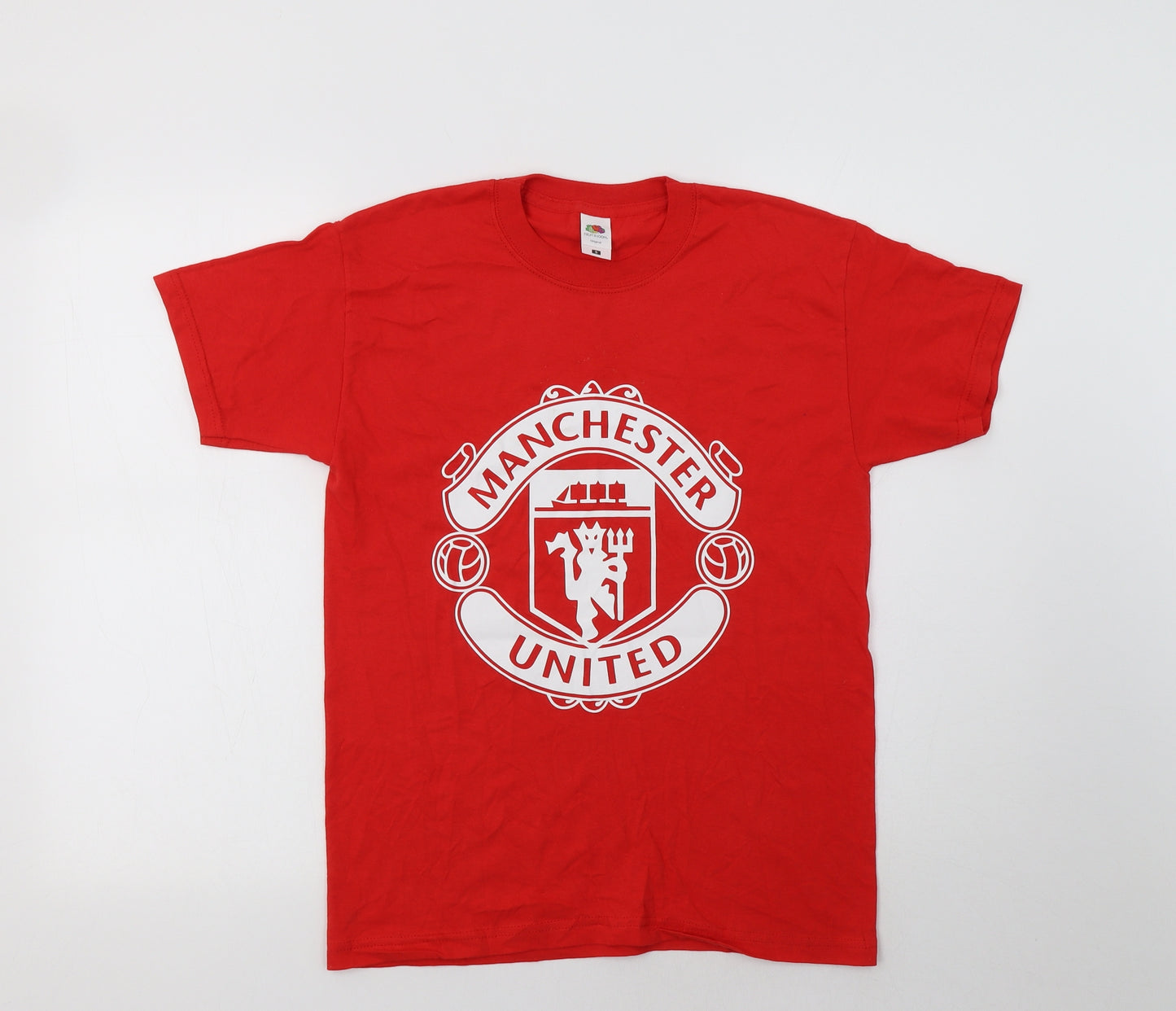 Fruit of the Loom Mens Red  Cotton  T-Shirt Size S Crew Neck  - Manchester United