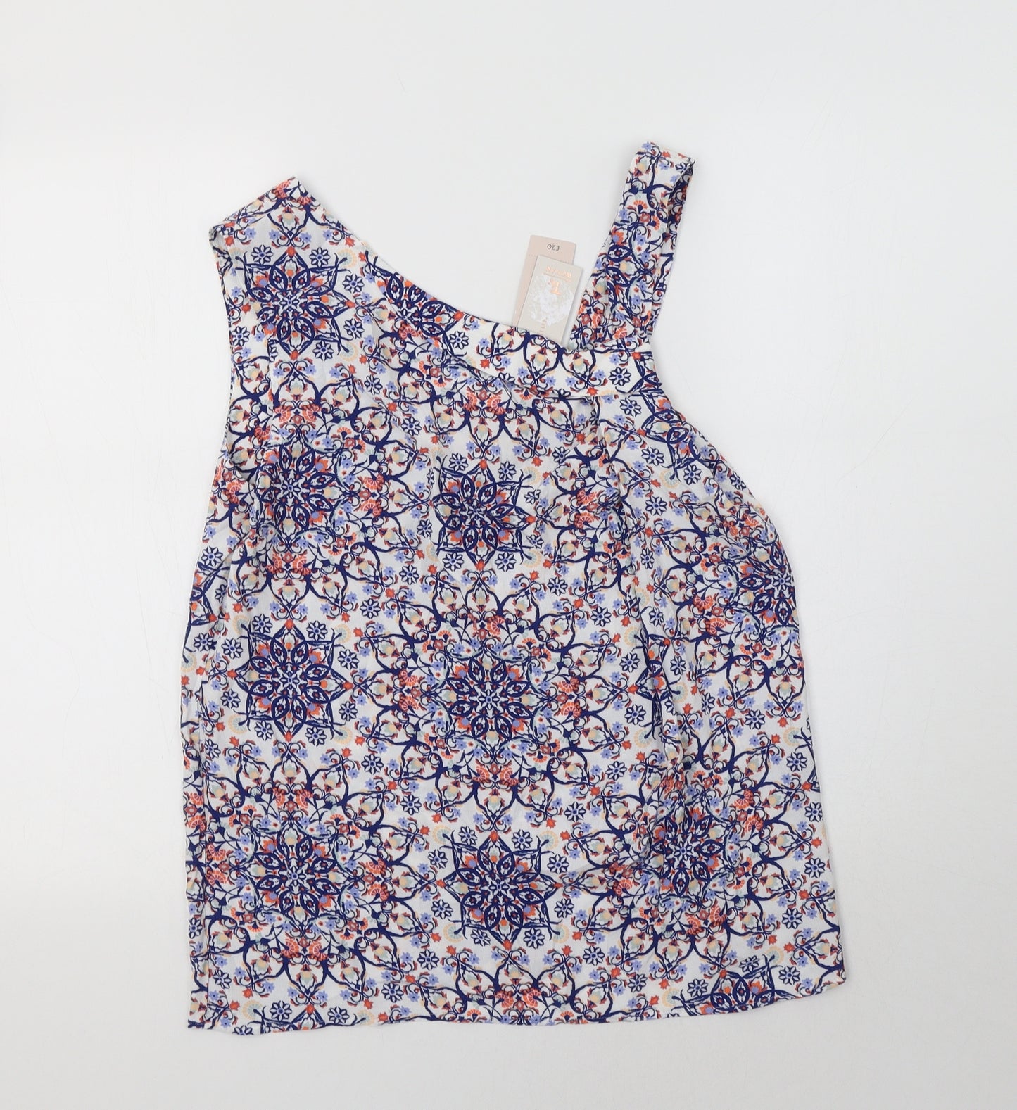 TU Womens Blue Floral Viscose Basic Blouse Size 10 One Shoulder