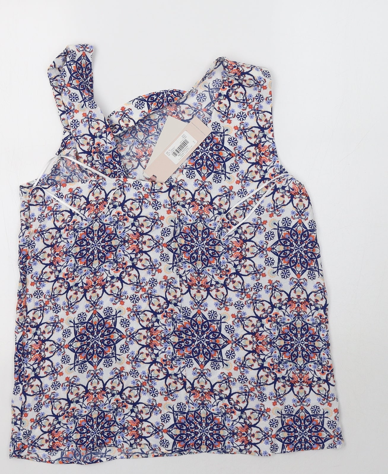 TU Womens Blue Floral Viscose Basic Blouse Size 10 One Shoulder