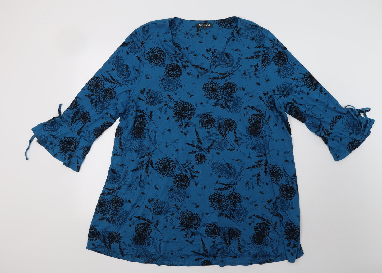 Bonmarché Womens Blue Floral Viscose Tunic Blouse Size 22 V-Neck