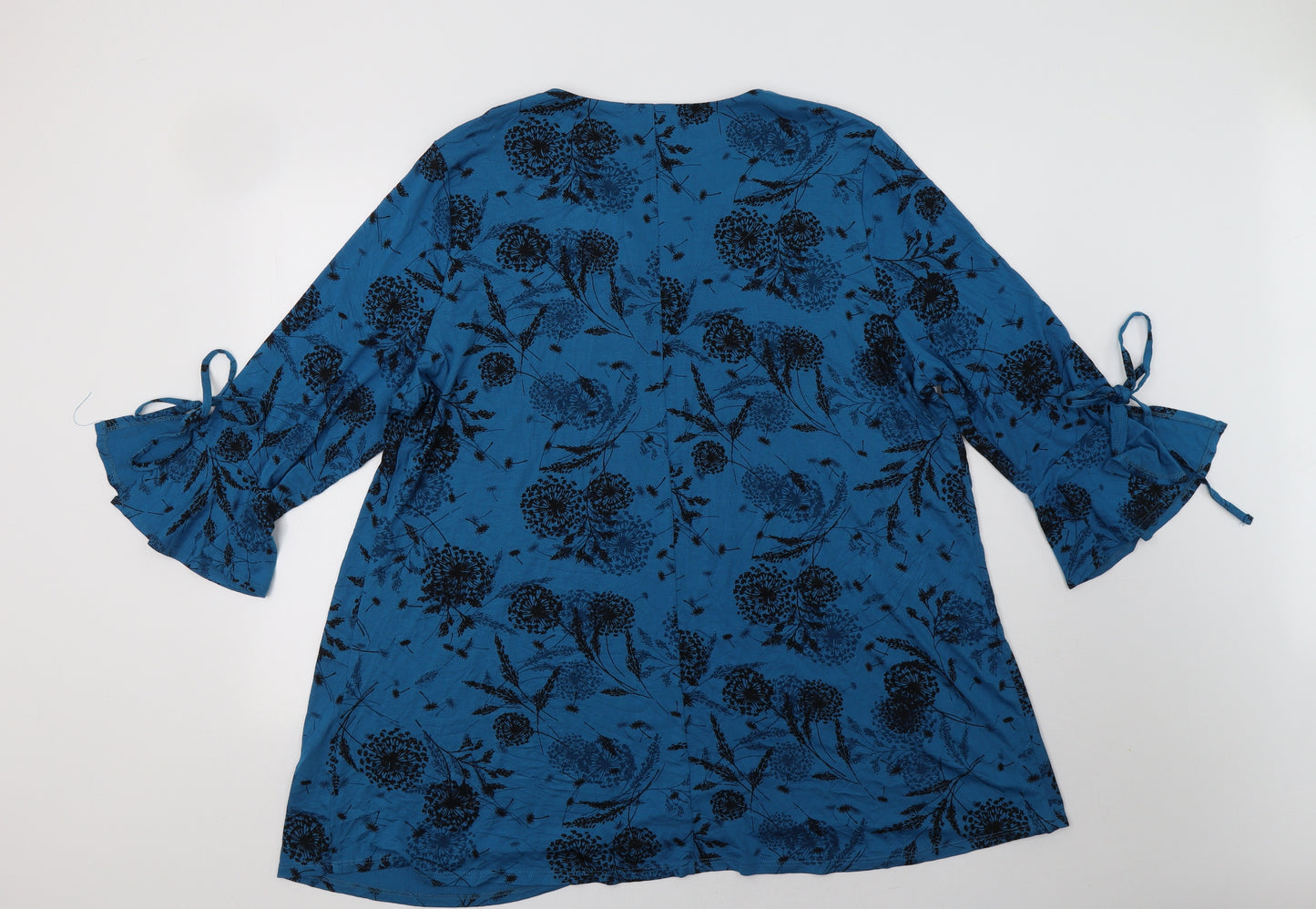 Bonmarché Womens Blue Floral Viscose Tunic Blouse Size 22 V-Neck