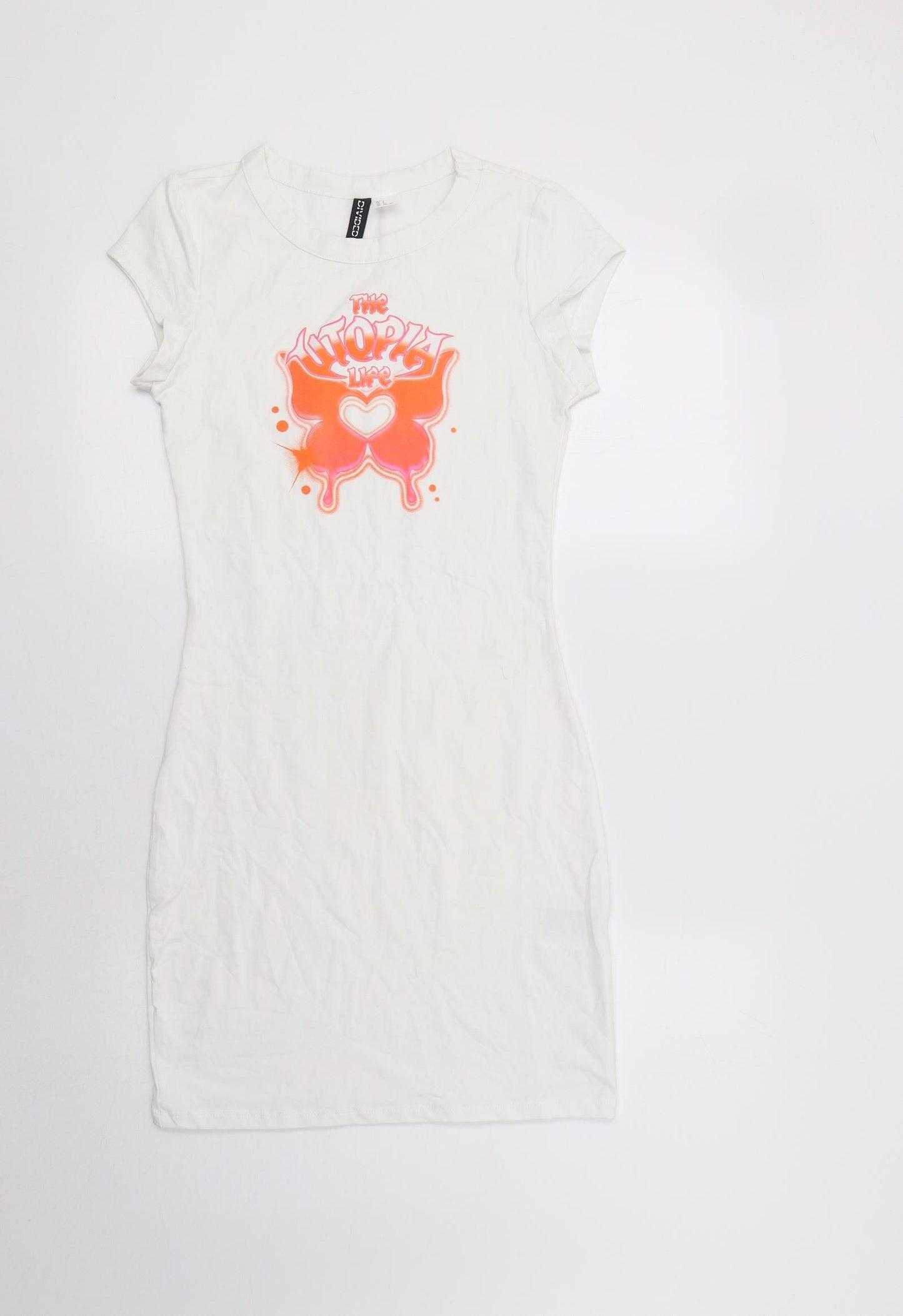 H&M Womens White  Cotton T-Shirt Dress  Size S  Crew Neck