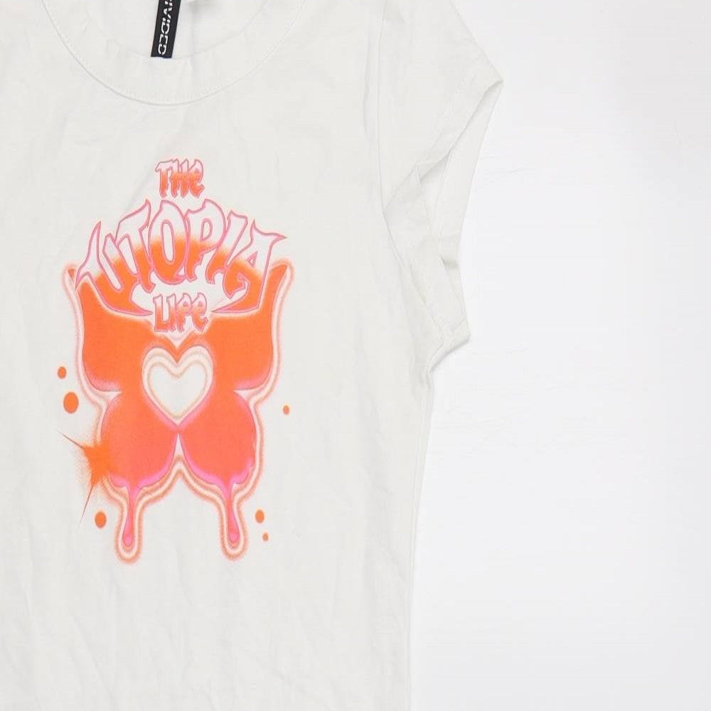 H&M Womens White  Cotton T-Shirt Dress  Size S  Crew Neck