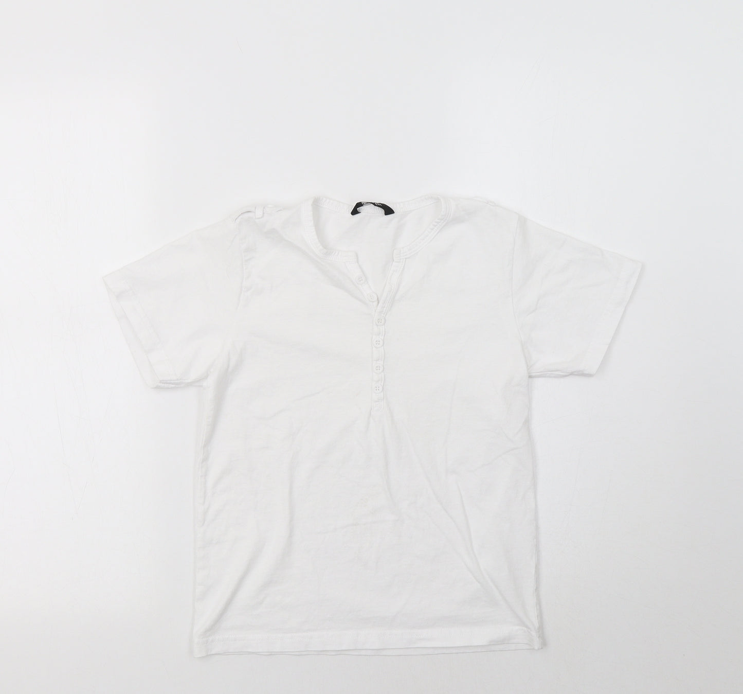 George Boys White  Cotton Basic T-Shirt Size 8-9 Years Henley