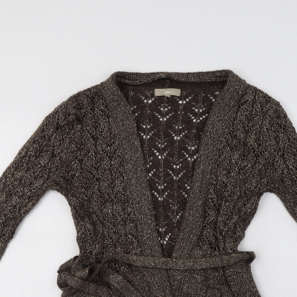 Soon Womens Brown V-Neck  Acrylic Cardigan Jumper Size 10