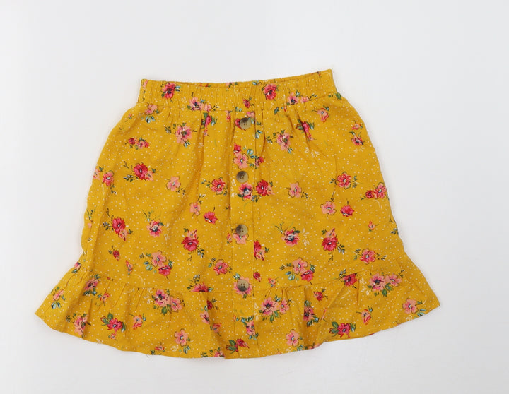 Primark Girls Yellow Floral Viscose A-Line Skirt Size 10 Years  Regular