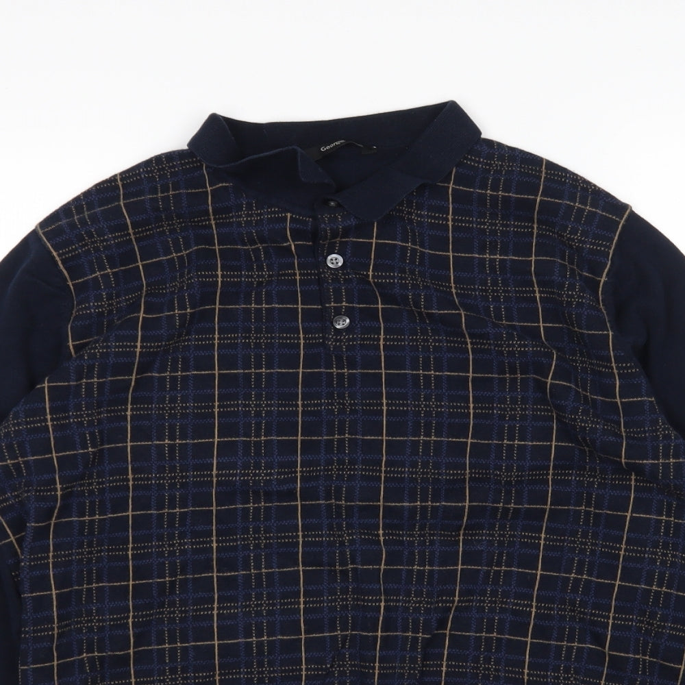 George Mens Multicoloured Collared Check Cotton Pullover Jumper Size L