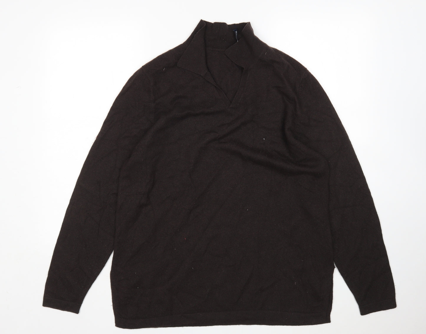 Woolovers Mens Brown V-Neck  Wool Pullover Jumper Size L