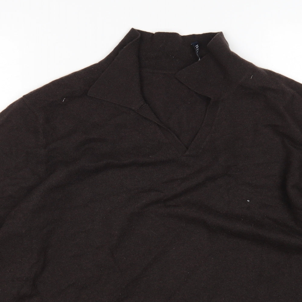 Woolovers Mens Brown V-Neck  Wool Pullover Jumper Size L