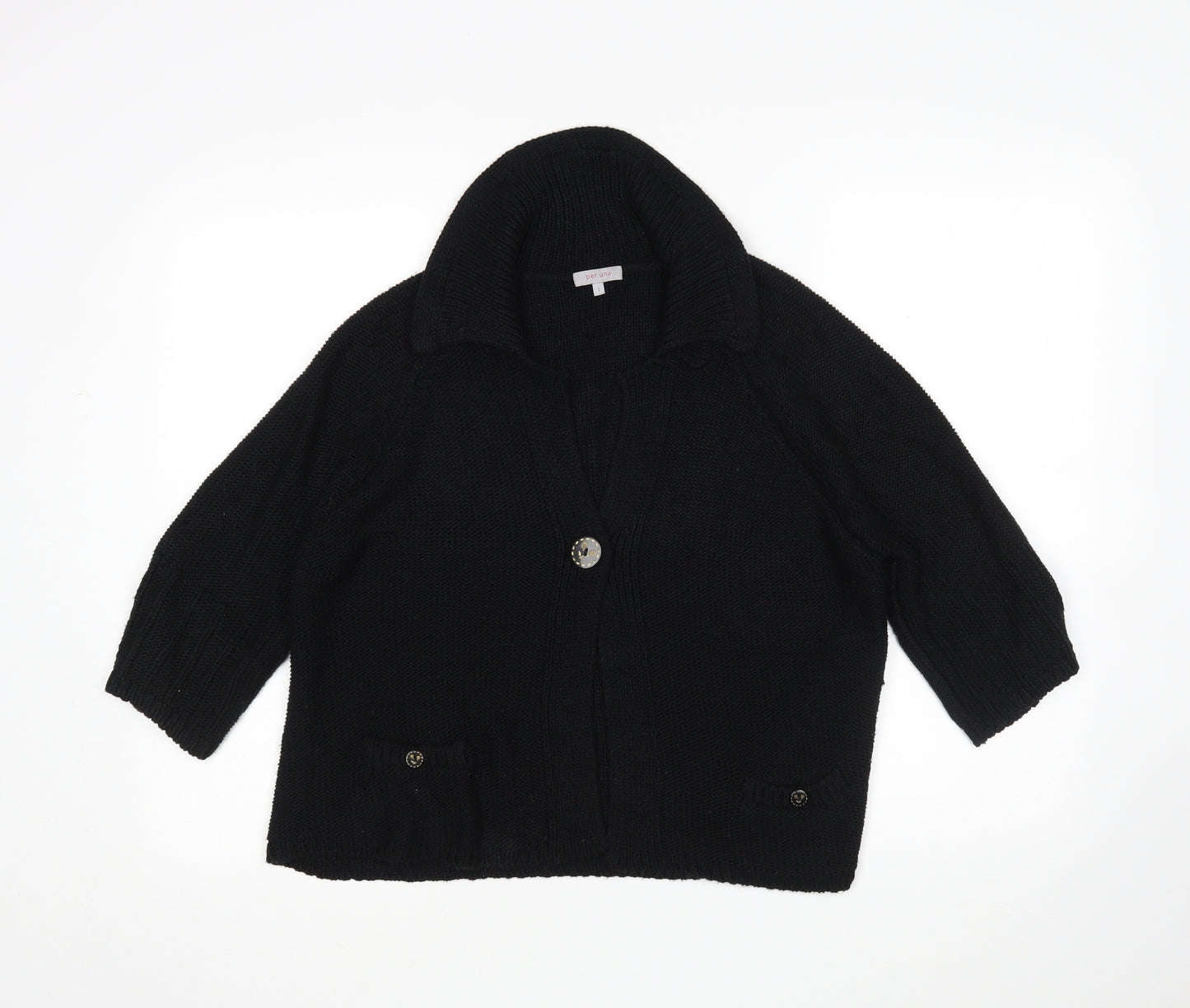 Per Una Womens Black V-Neck  Acrylic Cardigan Jumper Size L