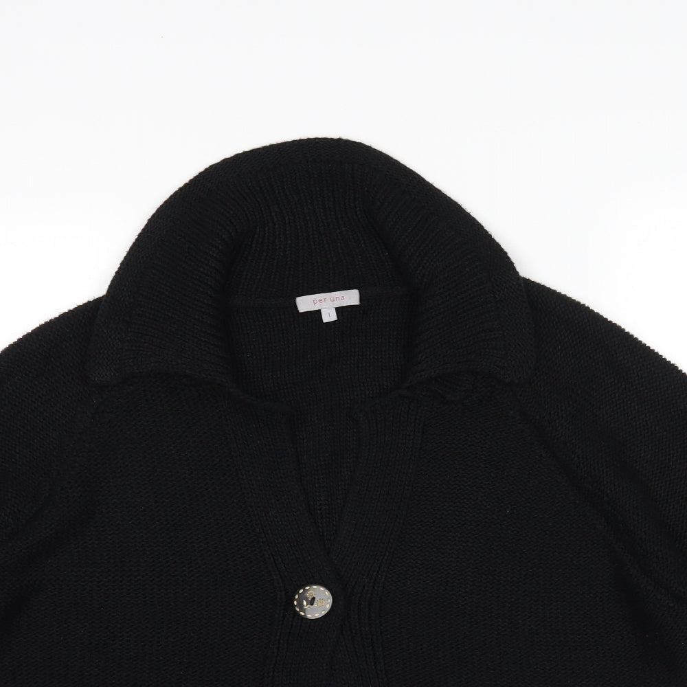 Per Una Womens Black V-Neck  Acrylic Cardigan Jumper Size L