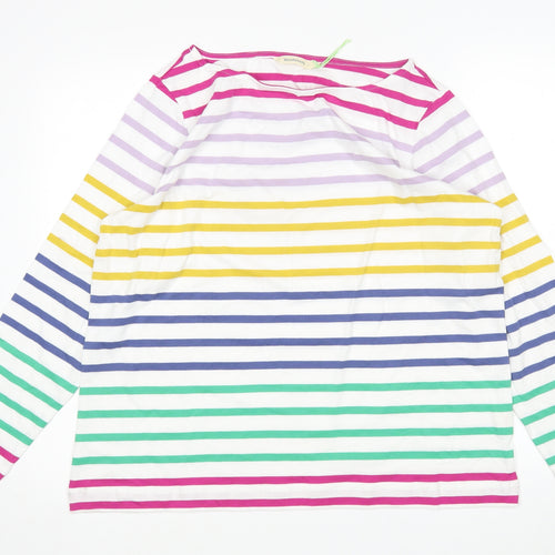 Woolovers Womens Multicoloured Striped Cotton Basic T-Shirt Size L Round Neck