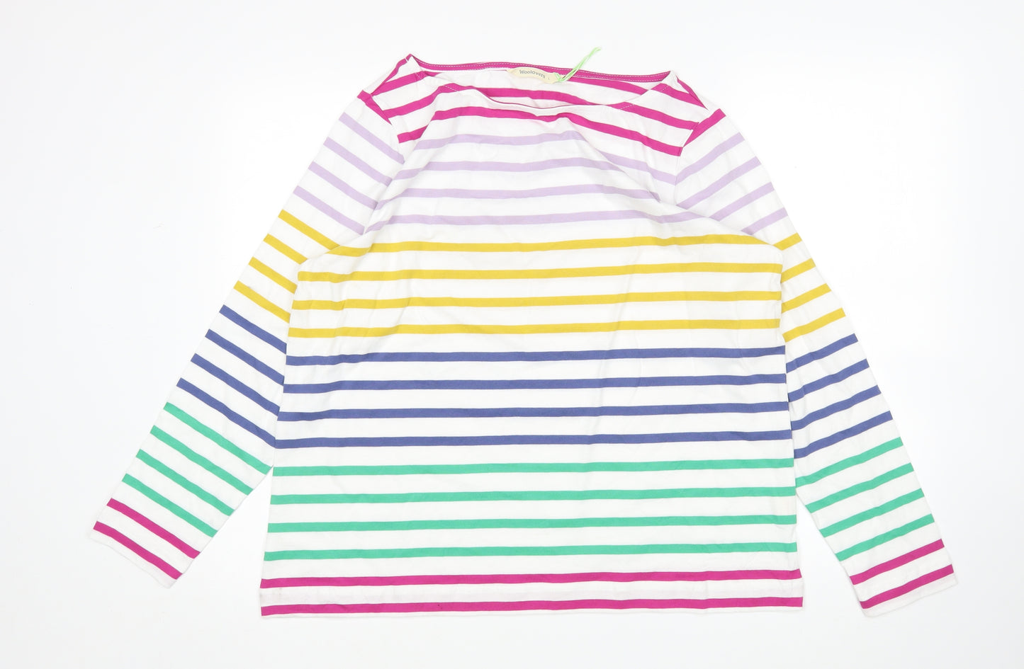 Woolovers Womens Multicoloured Striped Cotton Basic T-Shirt Size L Round Neck