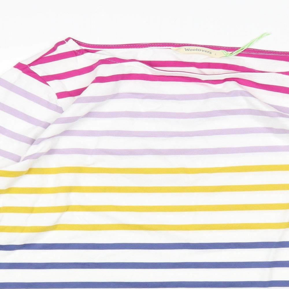 Woolovers Womens Multicoloured Striped Cotton Basic T-Shirt Size L Round Neck