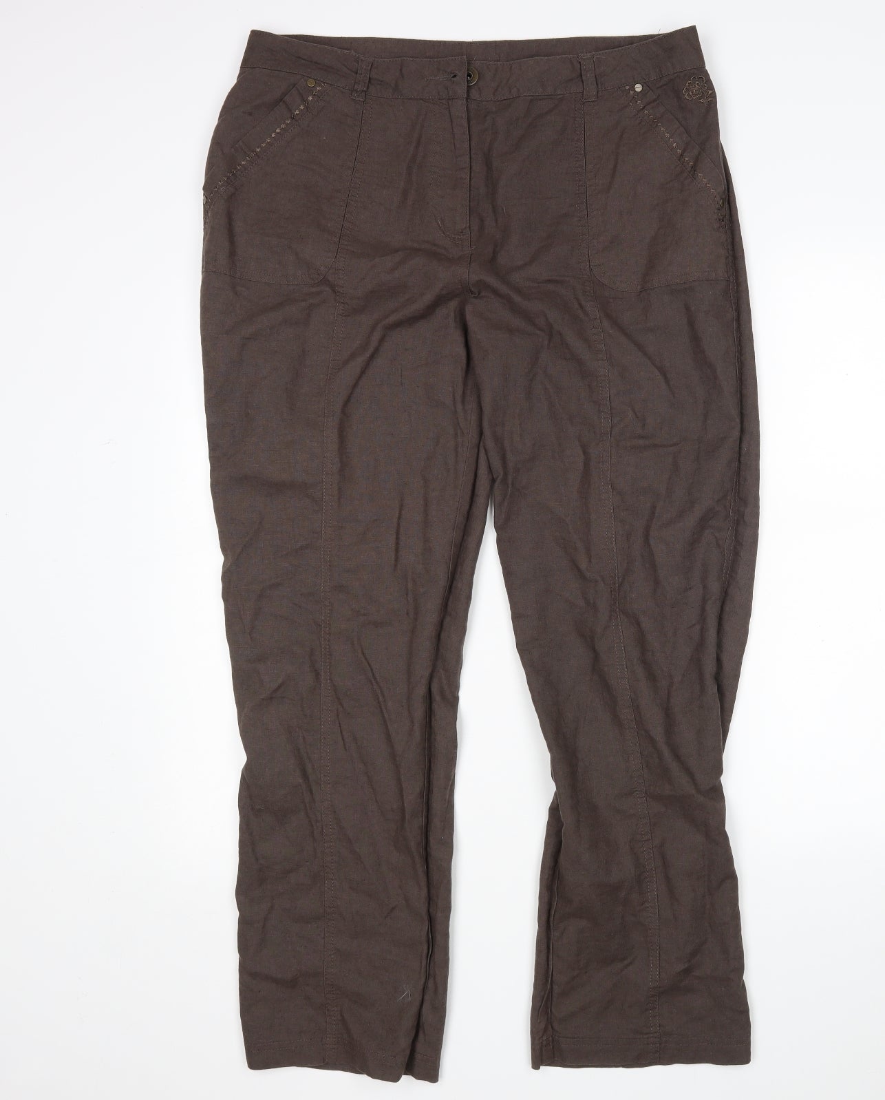 DASH Womens Brown  Linen Trousers  Size 16 L29 in Regular