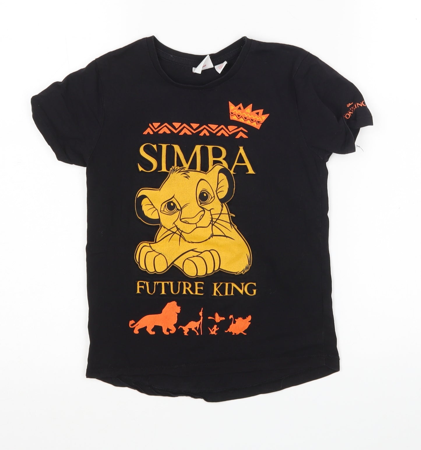 Primark Boys Black  Cotton Basic T-Shirt Size 5-6 Years Round Neck  - Simba