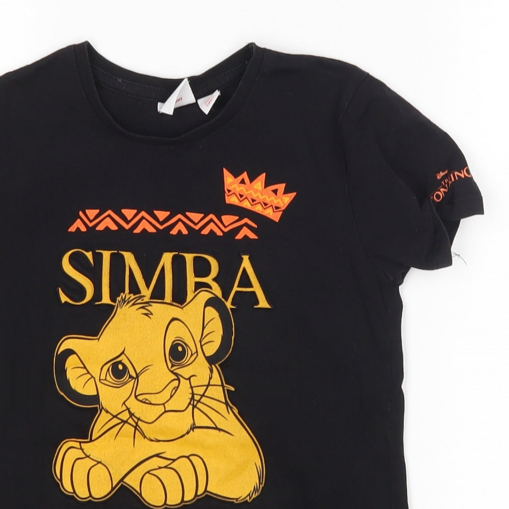 Primark Boys Black  Cotton Basic T-Shirt Size 5-6 Years Round Neck  - Simba