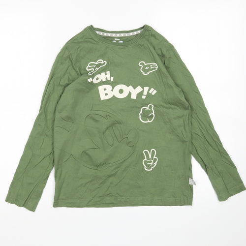 Primark Girls Green  Cotton Basic T-Shirt Size 9-10 Years Round Neck  - Micky Mouse