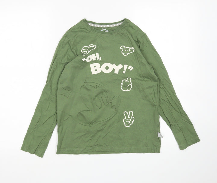 Primark Girls Green  Cotton Basic T-Shirt Size 9-10 Years Round Neck  - Micky Mouse