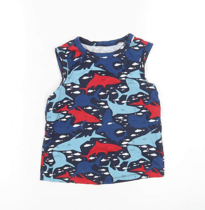 HULLALALOO Boys Multicoloured Animal Print Cotton Basic Tank Size 5-6 Years Round Neck  - Sharks