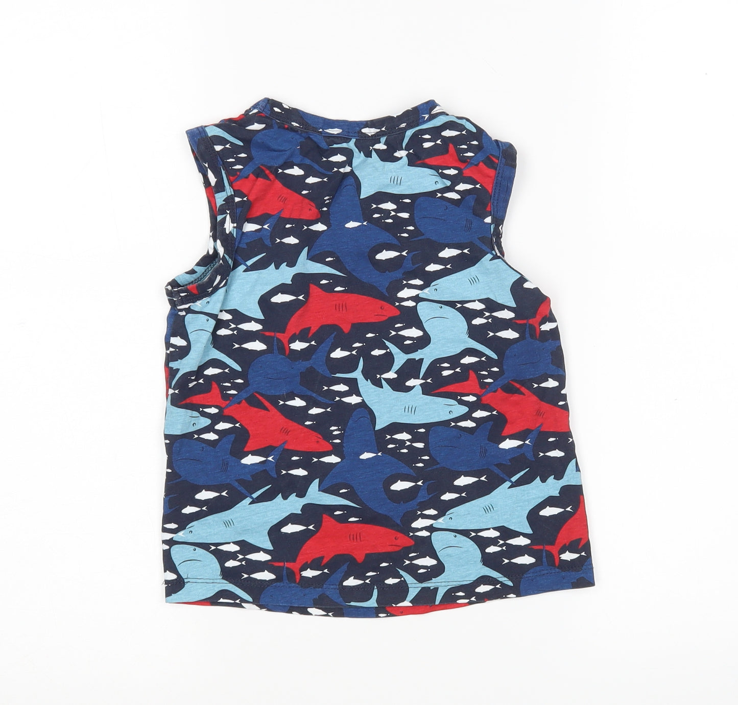 HULLALALOO Boys Multicoloured Animal Print Cotton Basic Tank Size 5-6 Years Round Neck  - Sharks