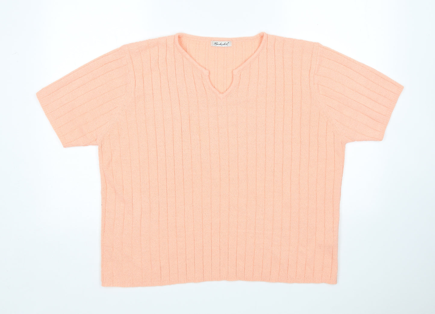 Berkertex Womens Pink V-Neck  Acrylic Pullover Jumper Size 22
