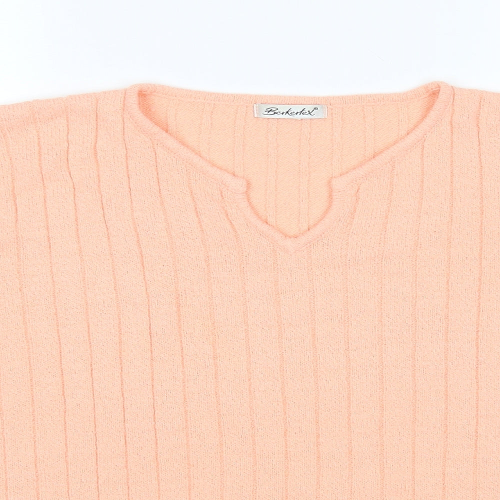 Berkertex Womens Pink V-Neck  Acrylic Pullover Jumper Size 22