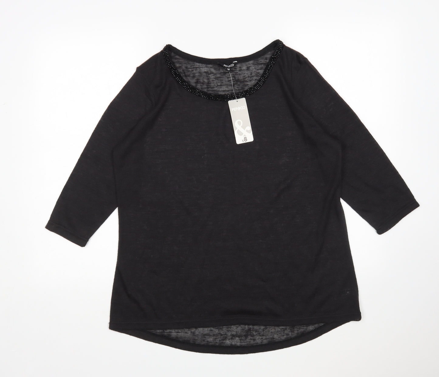 Pep&Co Womens Black Round Neck  Polyester Pullover Jumper Size 18