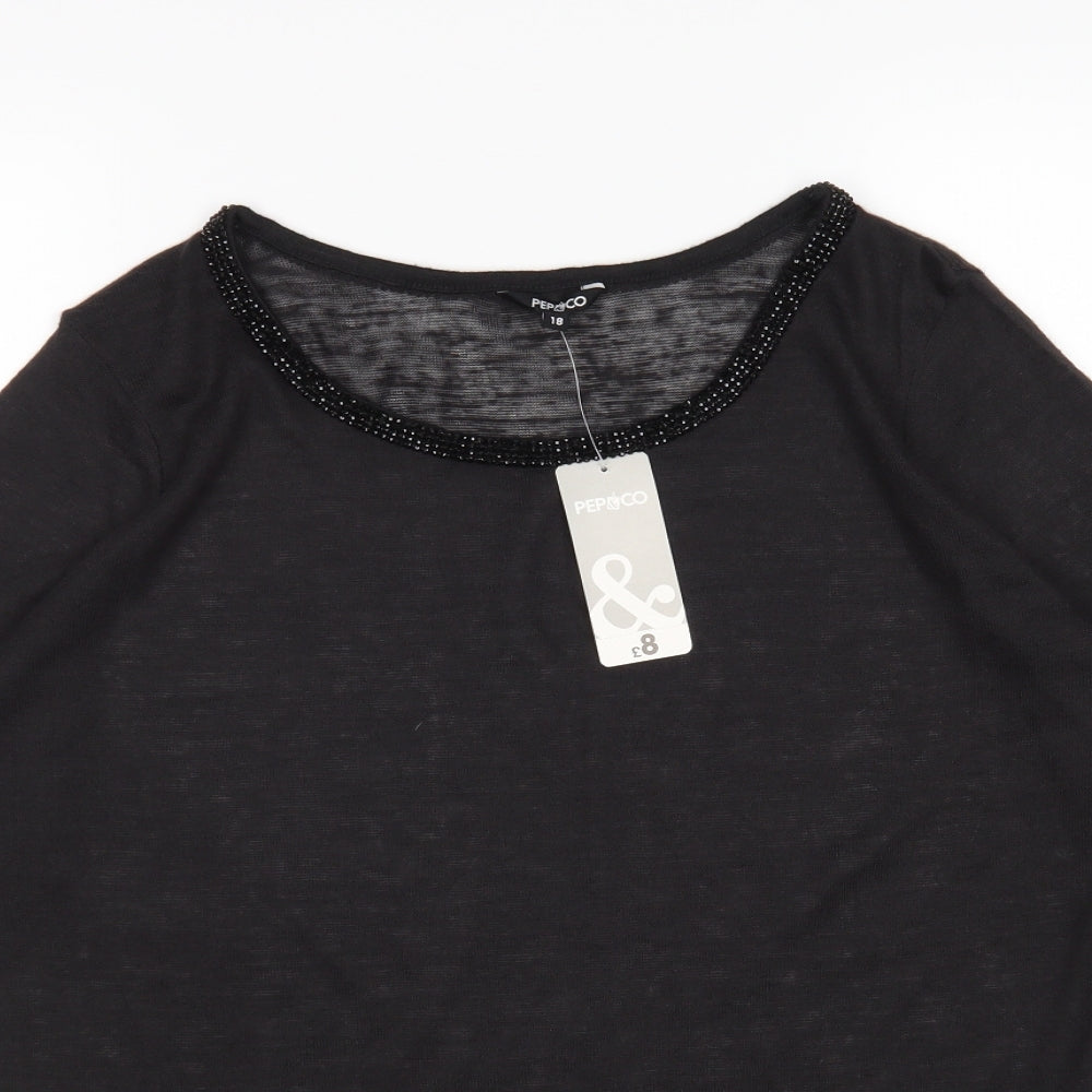 Pep&Co Womens Black Round Neck  Polyester Pullover Jumper Size 18