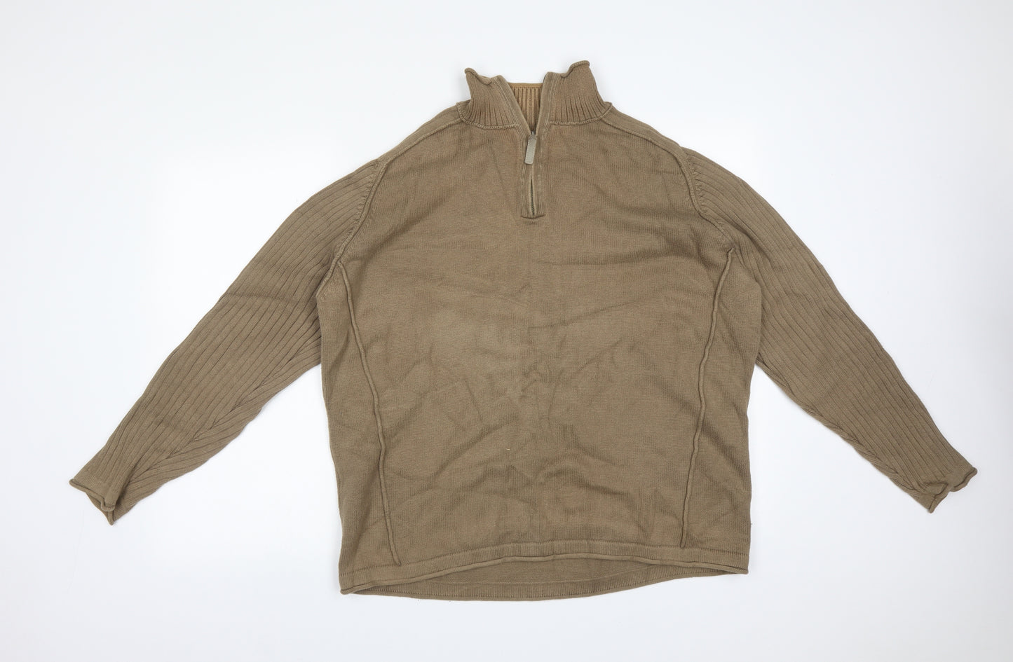 NEXT Mens Brown High Neck Striped Cotton Pullover Jumper Size XL