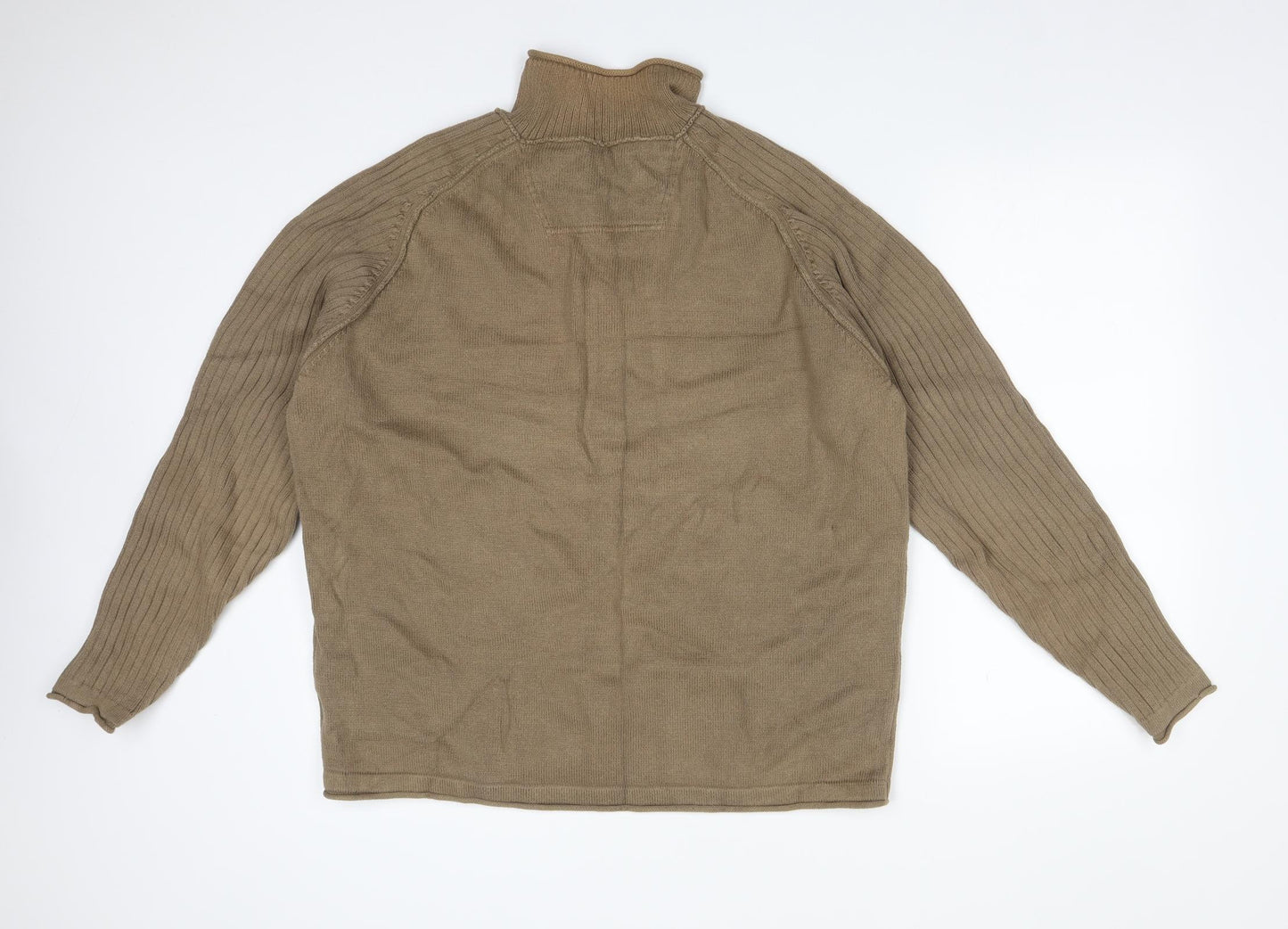 NEXT Mens Brown High Neck Striped Cotton Pullover Jumper Size XL