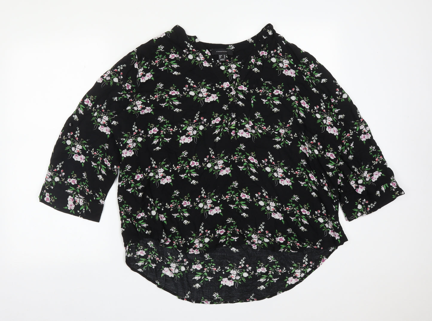 Atmosphere Womens Black Floral Viscose Basic Blouse Size 20 V-Neck