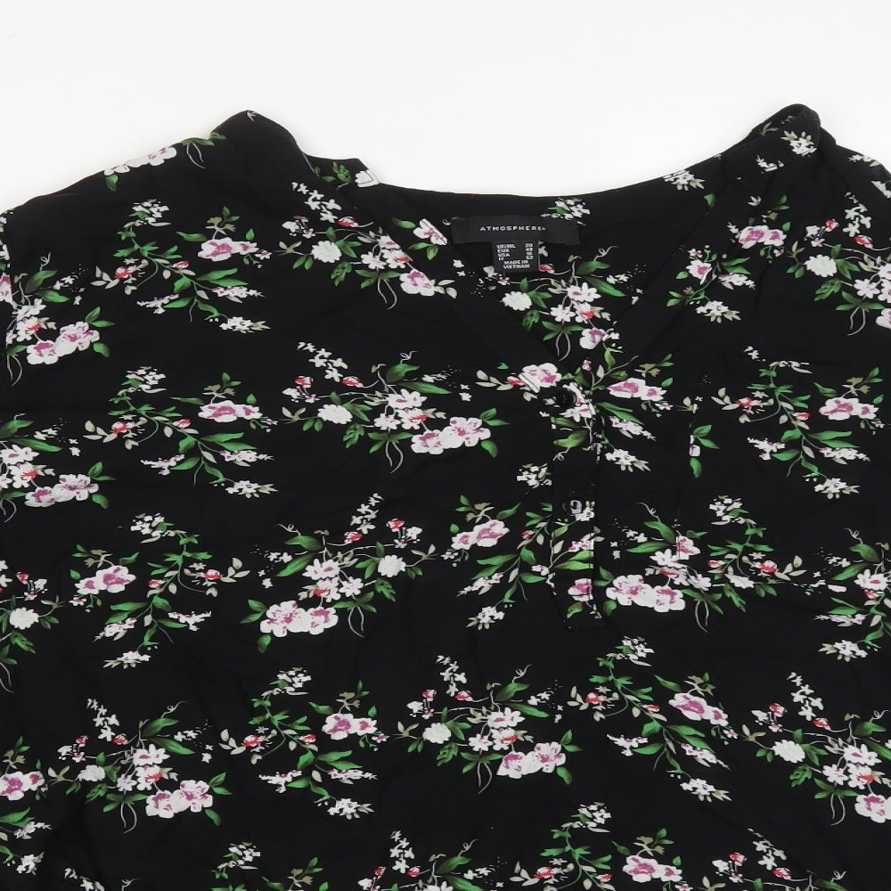 Atmosphere Womens Black Floral Viscose Basic Blouse Size 20 V-Neck