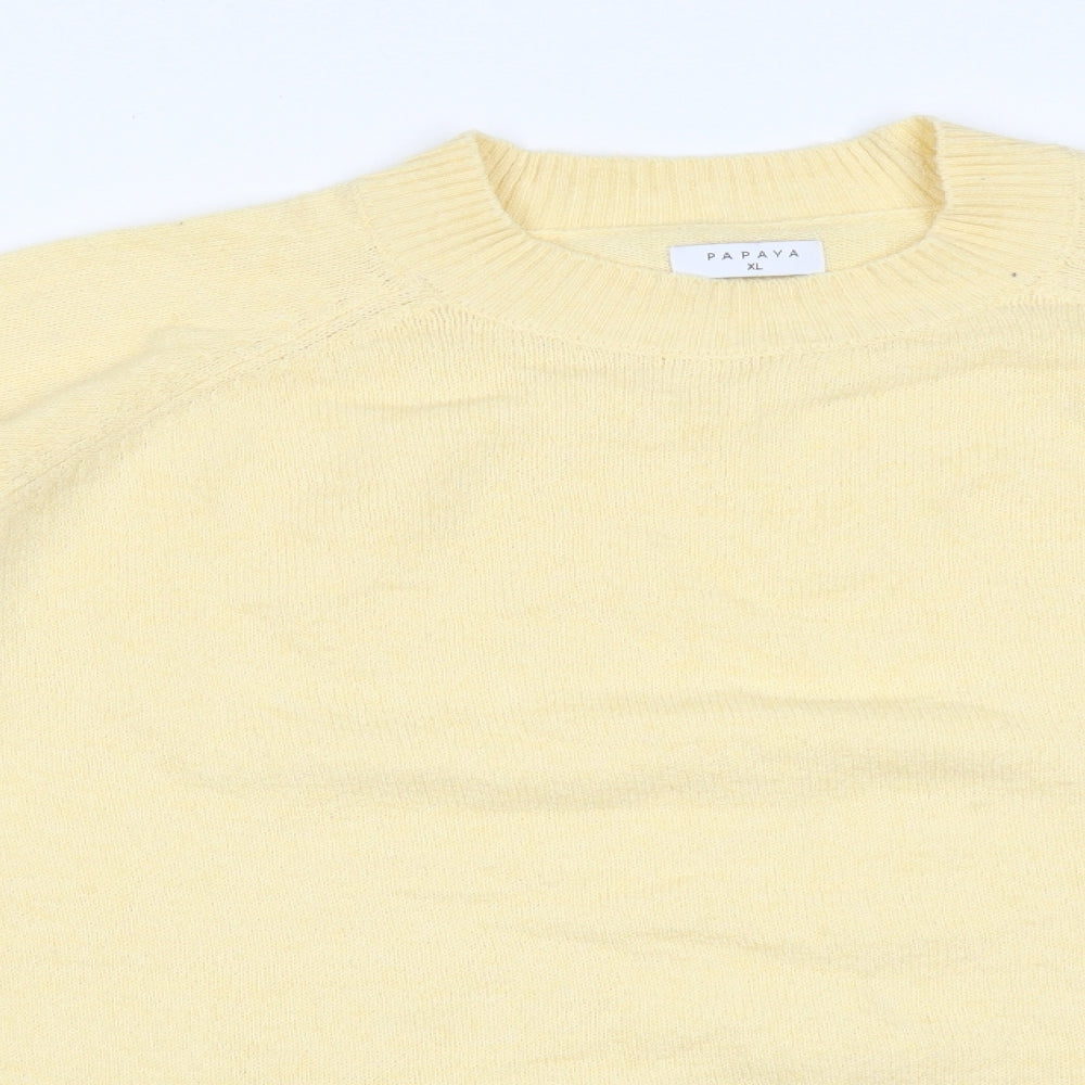 Papaya Womens Yellow  Polyester Basic T-Shirt Size XL Cowl Neck