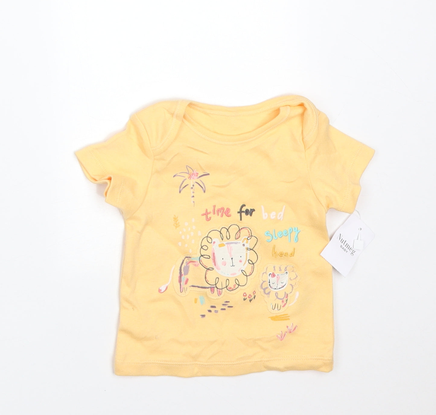 Nutmeg Baby Orange  Cotton Basic T-Shirt Size 3-6 Months Round Neck  - TIME FOR BED SLEEPY HEAD