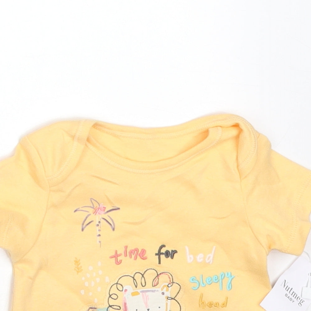 Nutmeg Baby Orange  Cotton Basic T-Shirt Size 3-6 Months Round Neck  - TIME FOR BED SLEEPY HEAD