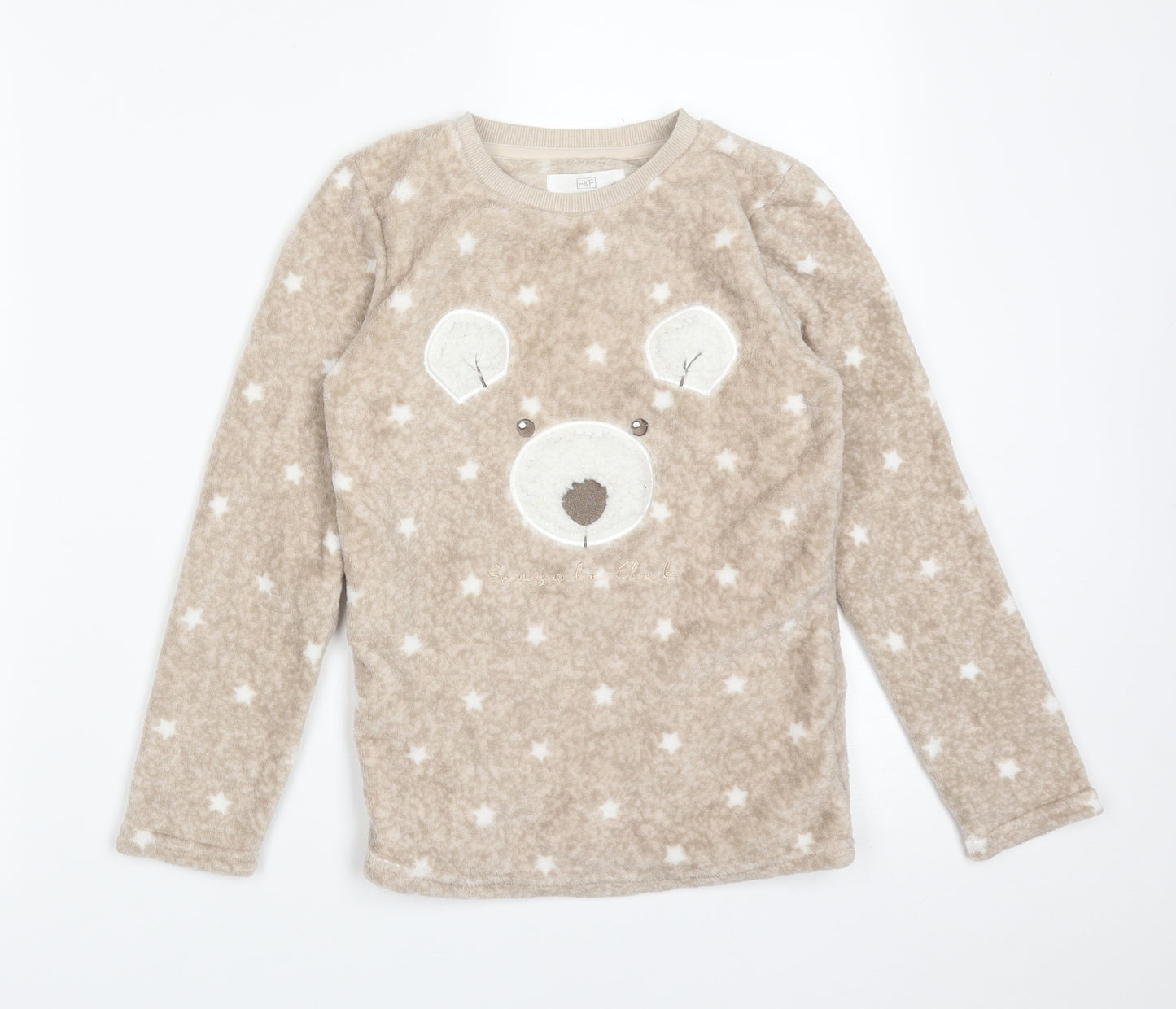 F&F Girls Brown Polka Dot Polyester  Pyjama Top Size 8-9 Years   - BEAR, STARS