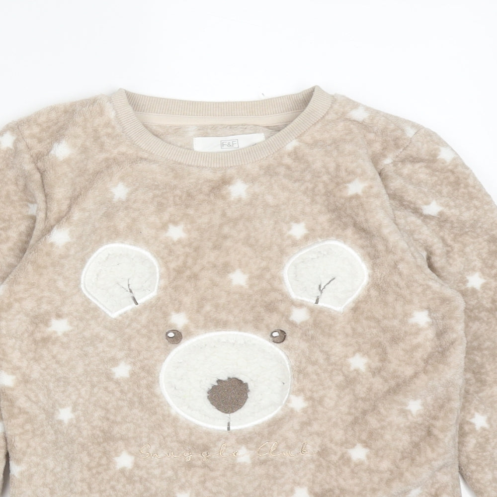 F&F Girls Brown Polka Dot Polyester  Pyjama Top Size 8-9 Years   - BEAR, STARS