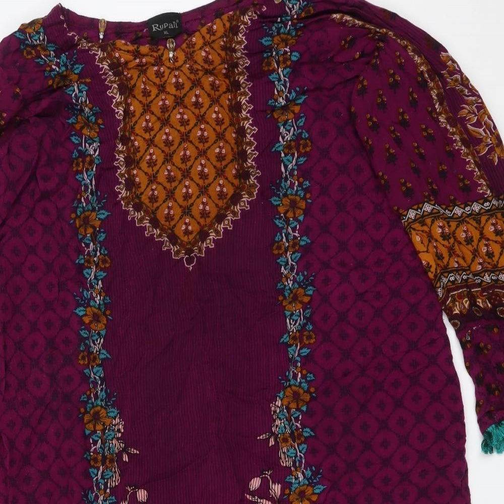 RUPALI Womens Multicoloured Floral  Basic T-Shirt Size XL V-Neck