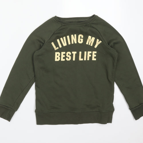 Primark Girls Green  Cotton Pullover Sweatshirt Size 10-11 Years   - LIVING MY BEST LIFE