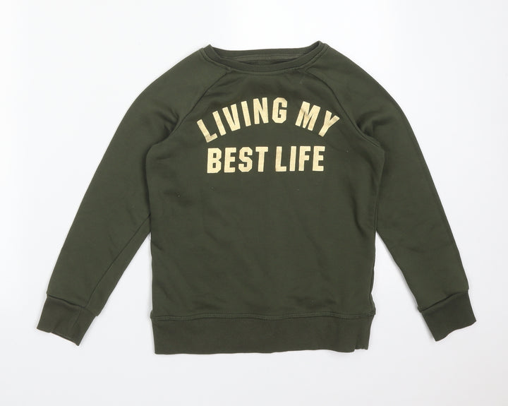 Primark Girls Green  Cotton Pullover Sweatshirt Size 10-11 Years   - LIVING MY BEST LIFE