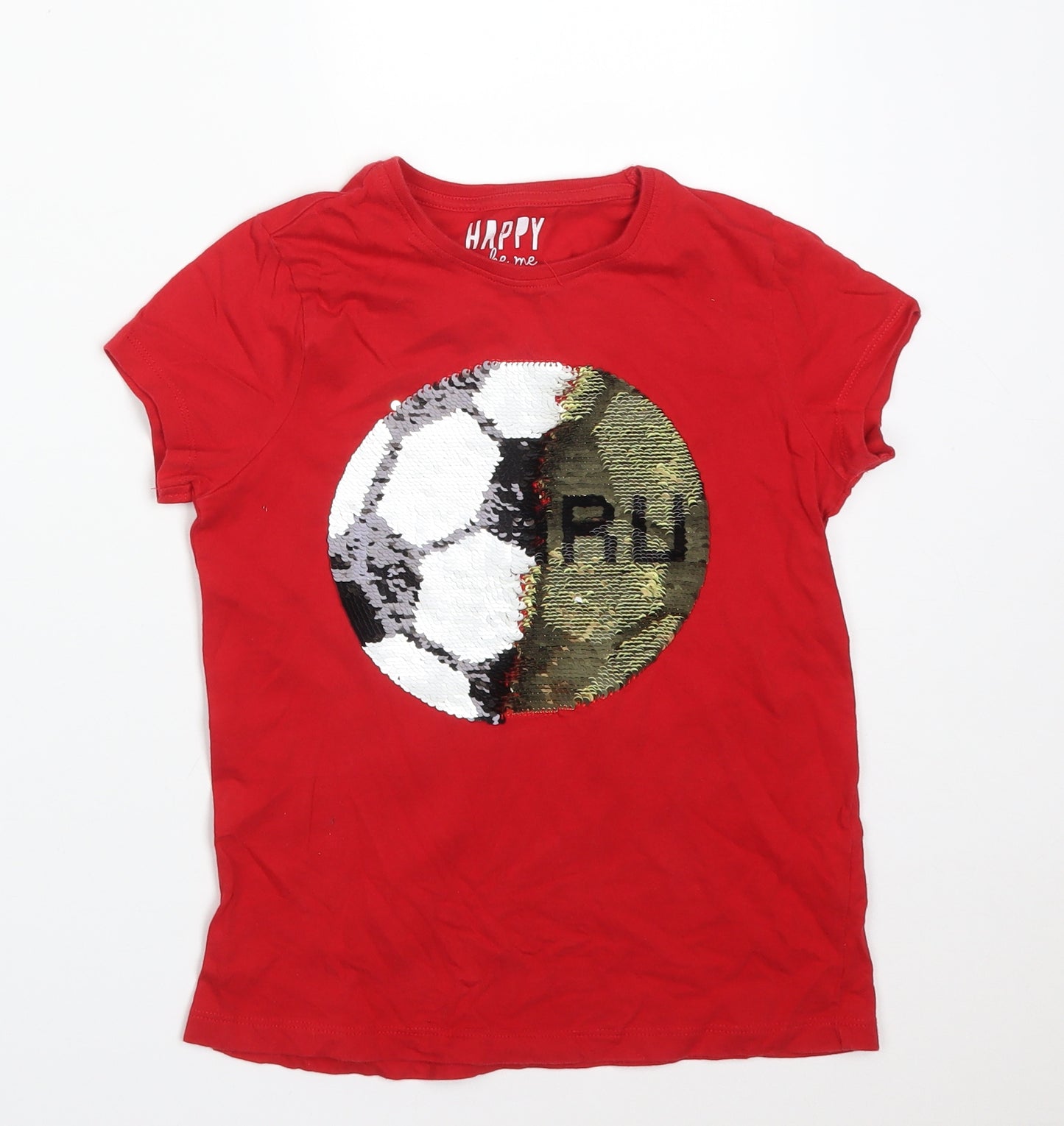 F&F Girls Red  Cotton Basic T-Shirt Size 8-9 Years Round Neck  - FOOTBALL CYMRU