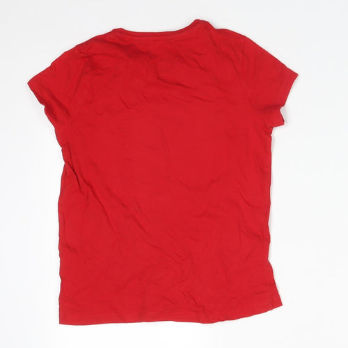F&F Girls Red  Cotton Basic T-Shirt Size 8-9 Years Round Neck  - FOOTBALL CYMRU