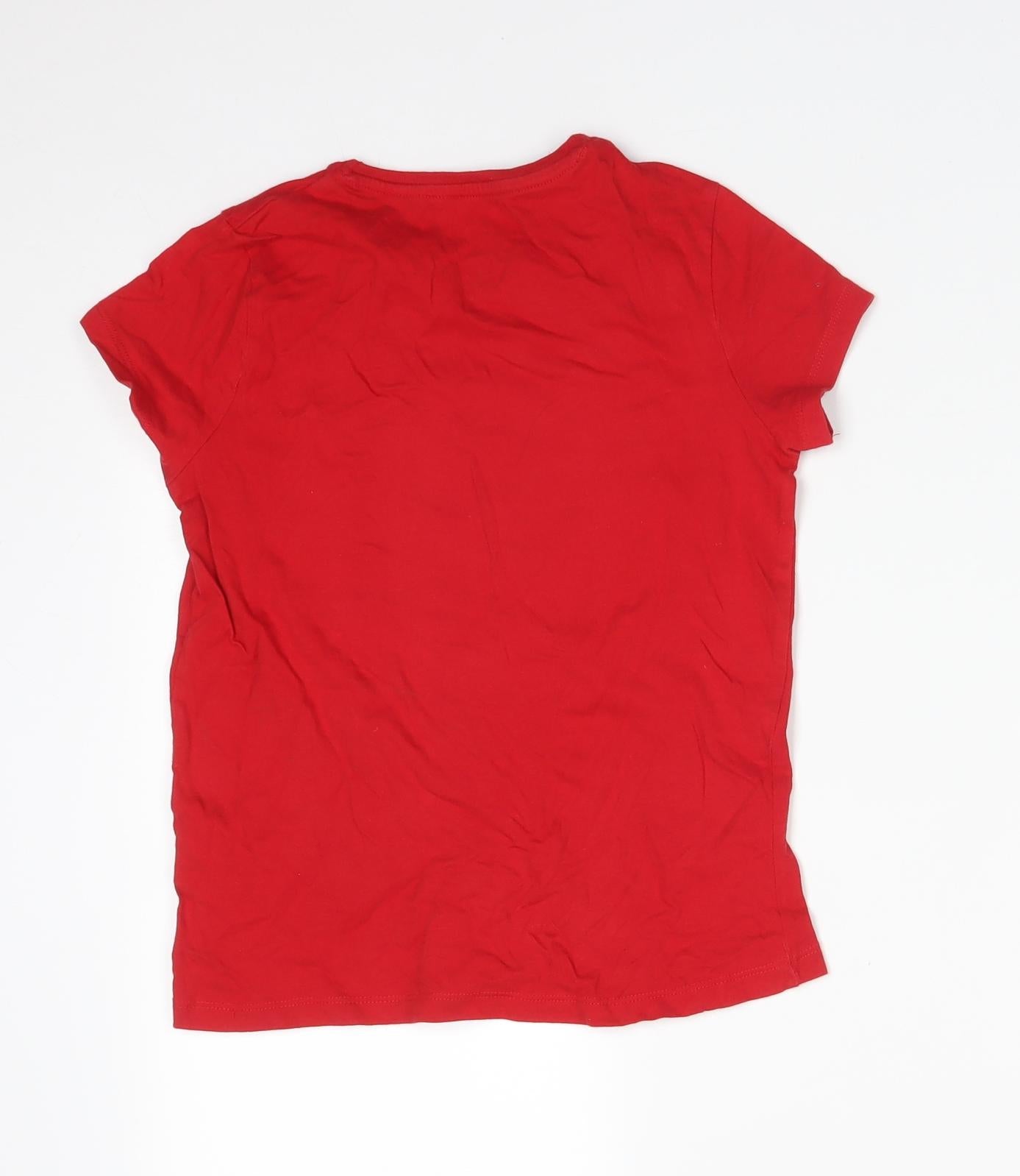 F&F Girls Red  Cotton Basic T-Shirt Size 8-9 Years Round Neck  - FOOTBALL CYMRU