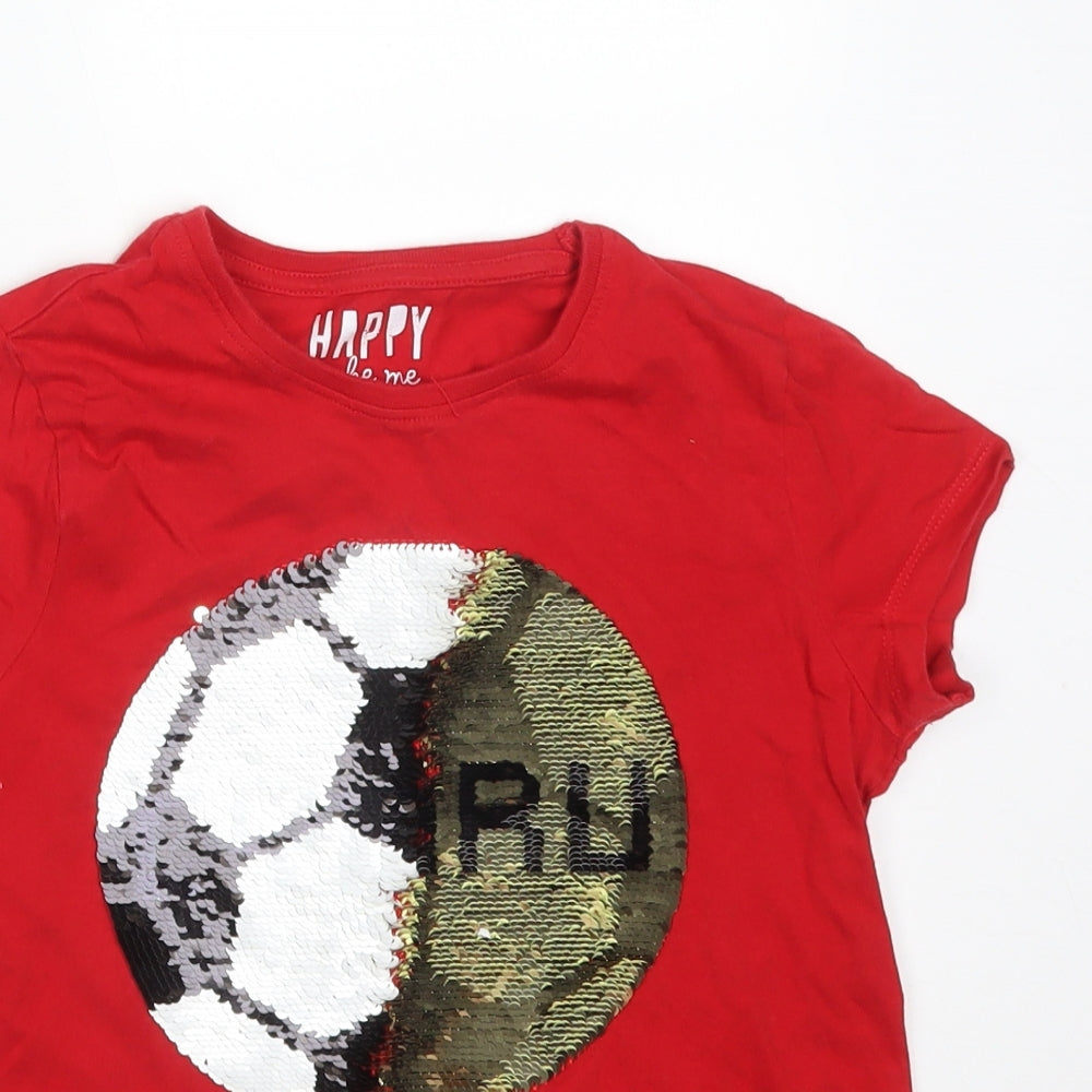 F&F Girls Red  Cotton Basic T-Shirt Size 8-9 Years Round Neck  - FOOTBALL CYMRU