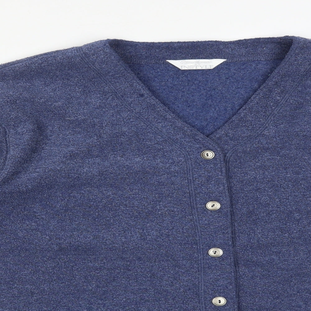 Instyle Womens Blue V-Neck  Polyester Cardigan Jumper Size L
