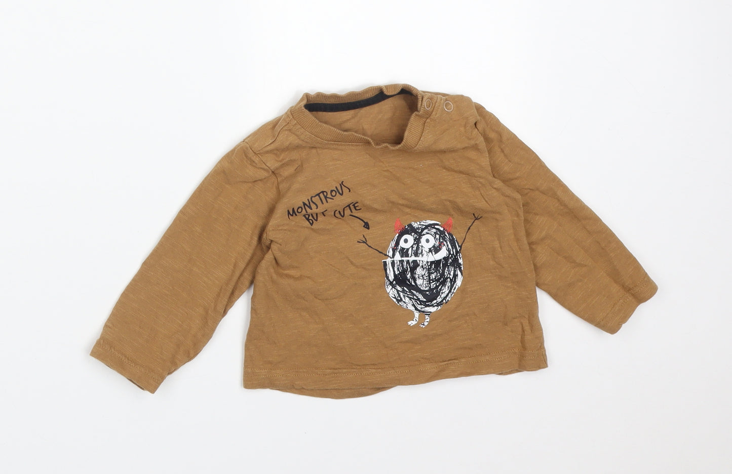 Nutmeg Baby Brown  Cotton Basic T-Shirt Size 9-12 Months Round Neck  - MONSTROUS BUT CUTE